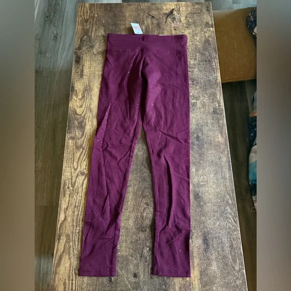 New Justice Burgundy Glitter Full Length Leggings Girls 10 NWT - Picture 1 of 6